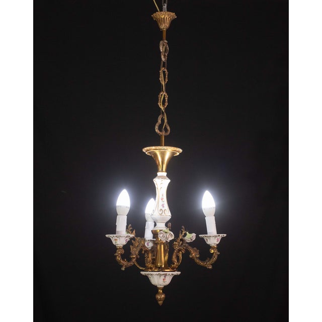 Metal Vintage Ceramic and Brass Chandelier, 1960s For Sale - Image 7 of 12