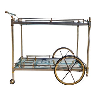 1980s Vintage Hollywood Regency Brass Bar Cart For Sale