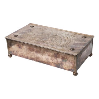 Jugendstil Silver-Plated Box with Engraved Lid by Carl Deffner, Germany, 1910s For Sale