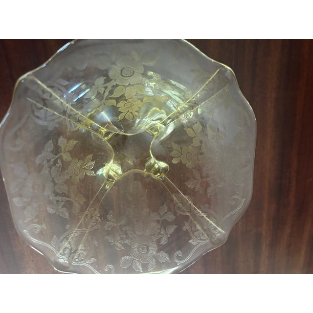 1930s Vintage 1930s Yellow Cambridge Glass Apple Blossom Footed Candy Dish. For Sale - Image 5 of 5