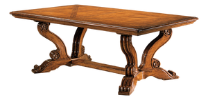 Italian Walnut Trestle Dining Table With Inlaid Top and Extension Leaves