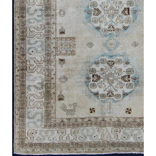Persian Vintage Persian Tabriz Rug With Three Medallions in Muted Earth Tones and Light Blue For Sale - Image 3 of 10