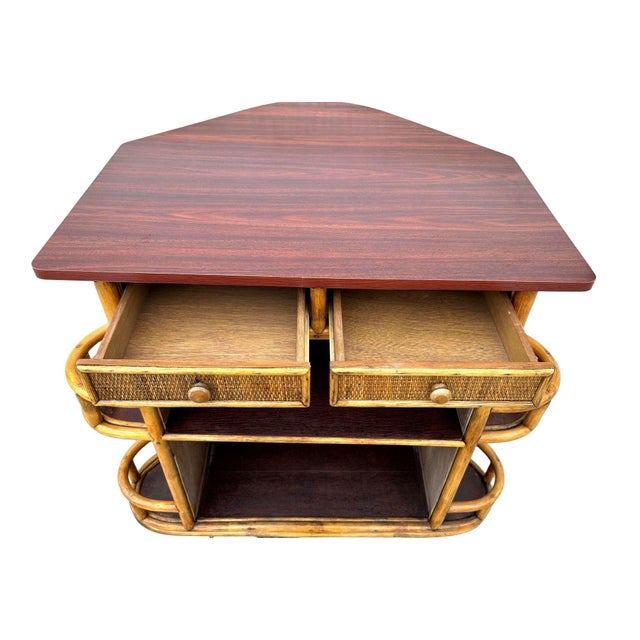 Restored Mid-Century Sailboat Ships Bow Shaped Stacked Rattan Dry Bar For Sale - Image 13 of 13