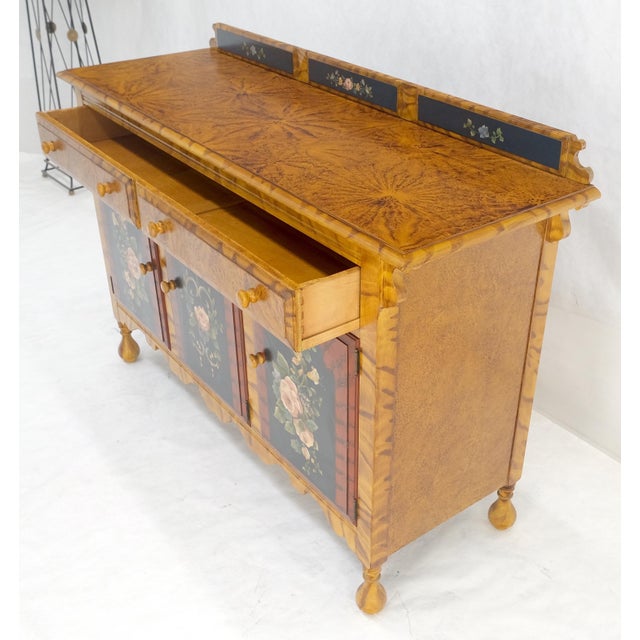 Mid-Century Modern Paint Decorated Faux Finish Backsplash 3 Doors 1 Drawer Sideboards Onion Legs For Sale - Image 3 of 12