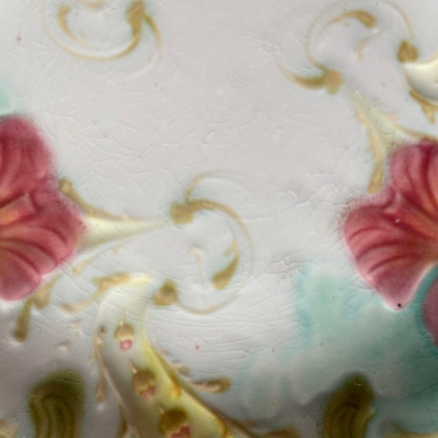Antique French Art Nouveau Majolica Pansy Flower Plates from Luneville, 1890s, Set of 4 For Sale - Image 4 of 13