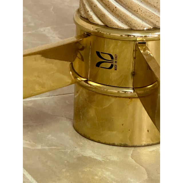 Mediterranean 1980s Vintage Italian Brass Horn 1 Coffee and 2 End Tables Thick Glass - Set of 3 For Sale - Image 3 of 12