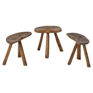 Italian Primitive Wooden Stools, 1950s, Set of 3 For Sale