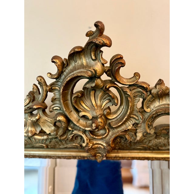 Gold Large Antique French Gilded Mirror with Rococo Detailing For Sale - Image 8 of 18