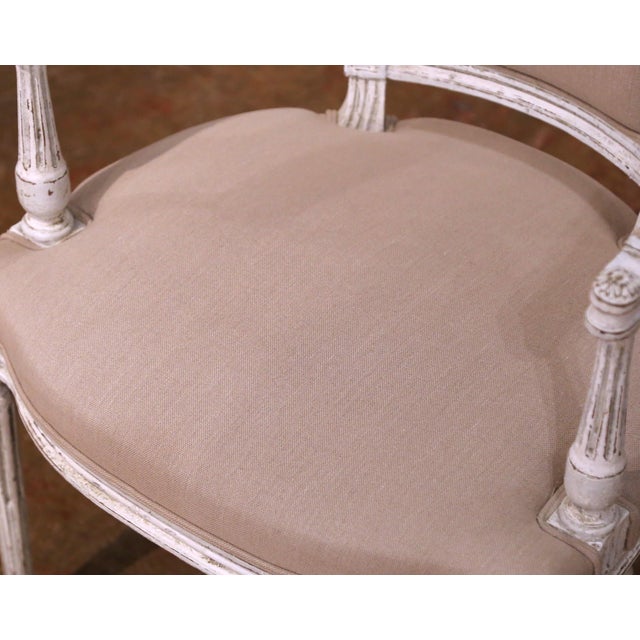 Pair of 19th Century French Louis XVI Painted Armchairs With Upholstered Seats For Sale - Image 4 of 10