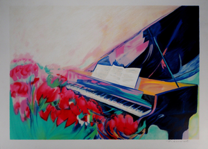 Claude Hemeret, Piano et partitions, Lithograph