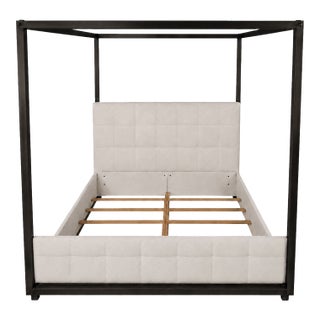 Modern Canopy Cal King Bed With Upholstered Inset. For Sale