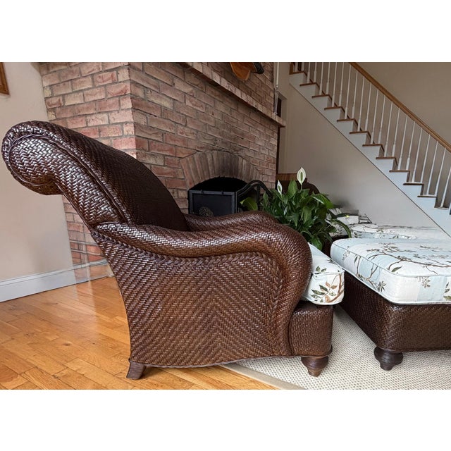 A Pair, Hickory Chair Lounge Chairs and Ottomans by Mark Hampton, Custom Upholstered in Colefax & Fowler For Sale In New York - Image 6 of 18