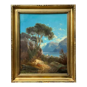 Antique Italian Landscape Oil Painting Lake Como Italy by Hearsch Dated 1880