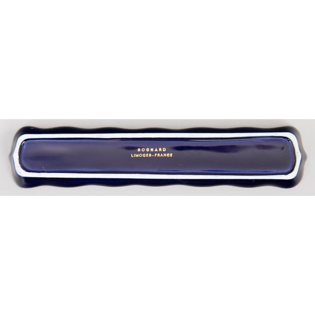 Vintage French Limoges Cobalt Blue Gilt Floral Porcelain Pen Tray For Sale In Houston - Image 6 of 7