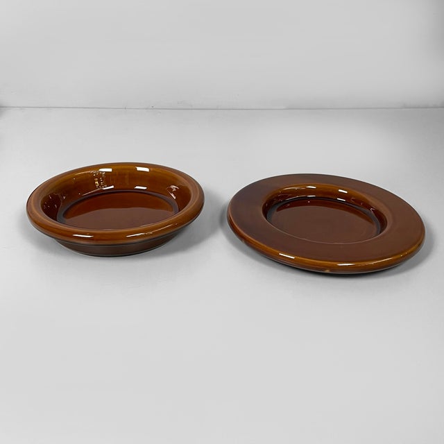 Mid-Century Modern Italian Brown Ceramic Tableware by F. Bettonica for Gabbianelli, 1970s, Set of 14 For Sale - Image 16 of 18