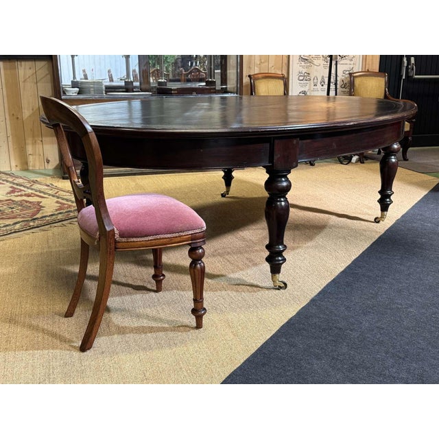 Large English Library Table in Dark Walnut with Leather Top, 1920s For Sale - Image 3 of 18