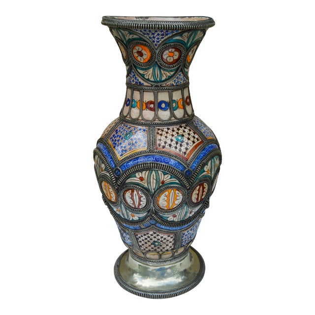 Antique Moorish Vase With Filigree For Sale