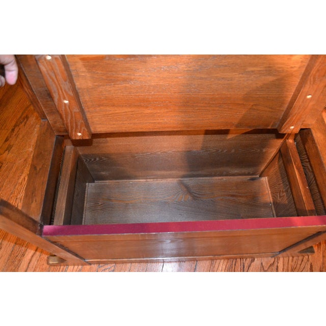 Arts & Crafts Oak Hall Tree With Storage Trunk - Walnut Stain For Sale - Image 3 of 8