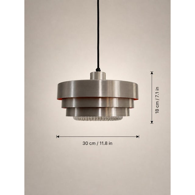 Orange Tiered Aluminum Pendant Lamp with Glass Diffuser, Denmark, 1970s For Sale - Image 8 of 13