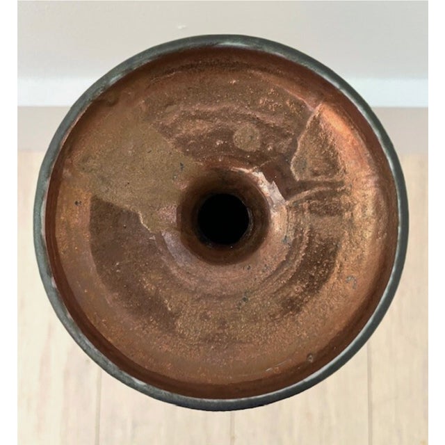 Bronze Circa 1955 Liisa Hallamaa Mid-Century Modern Abstract Polychrome Glazed Stoneware Vase or Candle Holder For Sale - Image 8 of 9
