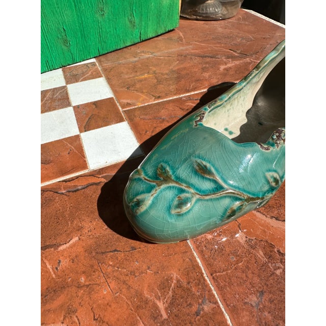 Shabby Chic Ceramic Teal Woman's Flat Shoe Sculpture For Sale - Image 3 of 10