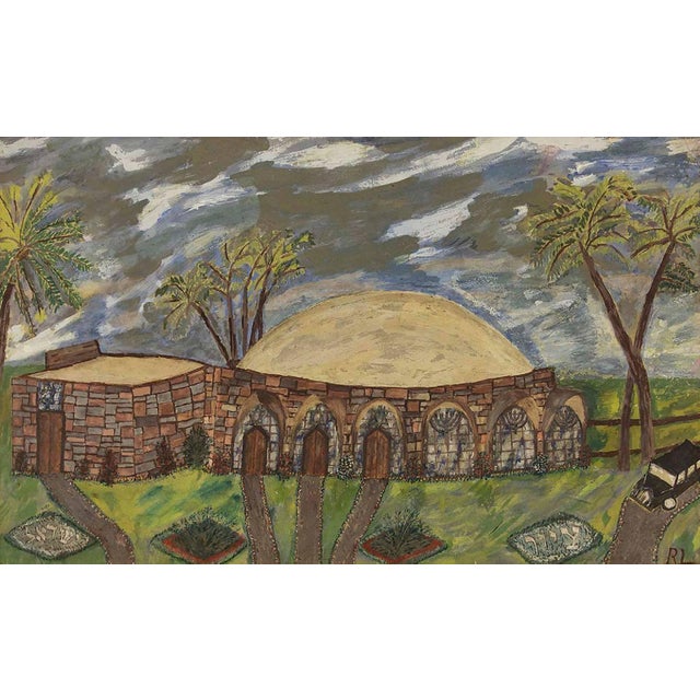 A classic example of whimsical folk art done with raw and unbridled emotion for Israel and Judaism. Done in a Naive manner...
