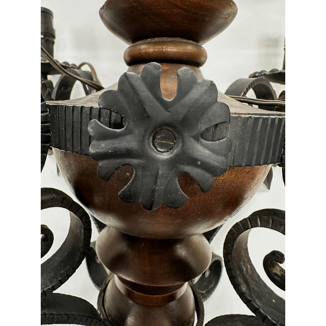 Spanish Revival Vintage Chandelier, Spanish Revival, Custom Made, Wrought Iron / Wood For Sale - Image 3 of 8