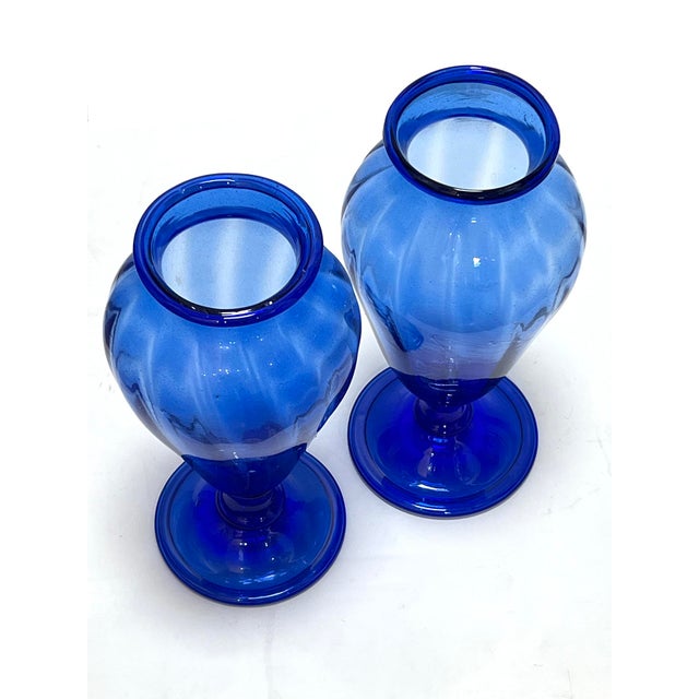 Large Pair Antique Murano Cobalt Blue Amphora Vases For Sale - Image 9 of 11
