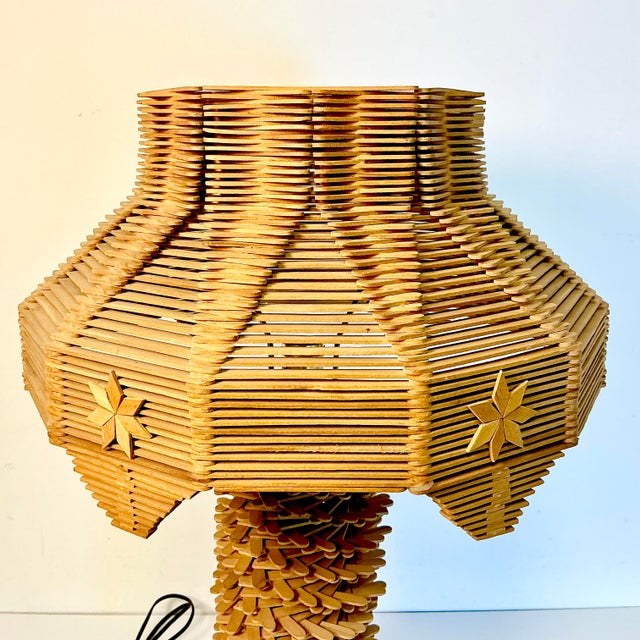 1940s Vintage Arts & Crafts Boho Chic Folk Art Tramp Art Popsicle Table Lamp For Sale - Image 12 of 12