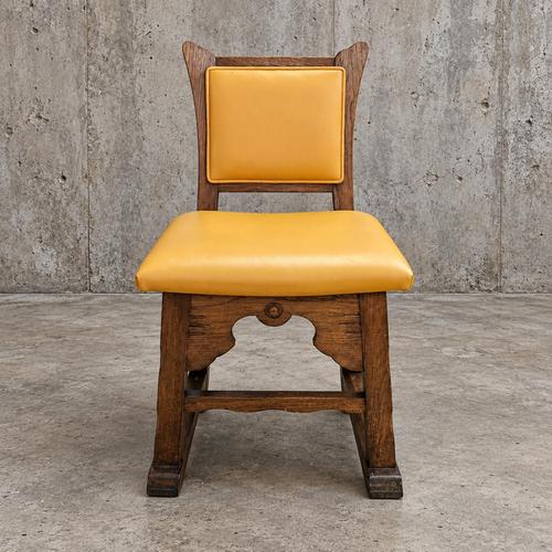 4 x oak brutalist dining chairs / side chairs / leather / 1960s Height 80 Width 45 Depth 50 Seat height 42 cm