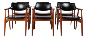 Model GM11 Dining Chairs in Teak & Black Leather attributed to Svend Aage Eriksen for Glostrup, 1960s, Set of 6