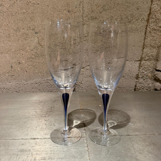 1980s Orrefors Intermezzo Blue Wine Glass Blue Drop Erika Lagerbielke Sweden Set 2 For Sale In San Diego - Image 6 of 13