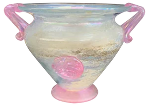 Mid-Century Italian Iridescent Pink A Scavo Murano Glass Vase, 1930s