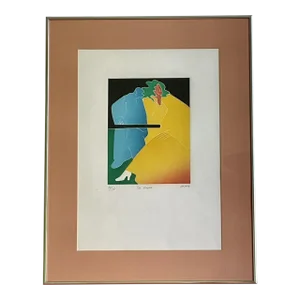 Vintage Thom De Jong "The Couple" Postmodern Figurative Aquatint Etching, Framed