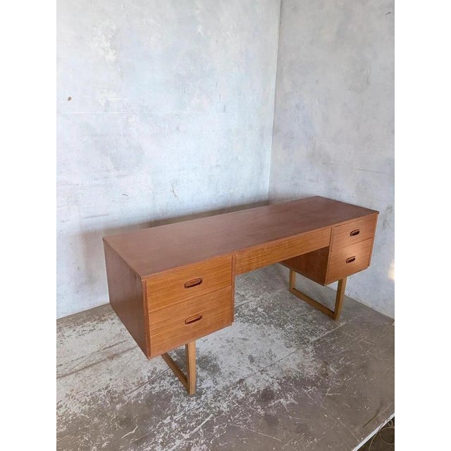 Mid-Century Teak Desk with Sleigh Legs For Sale - Image 3 of 7