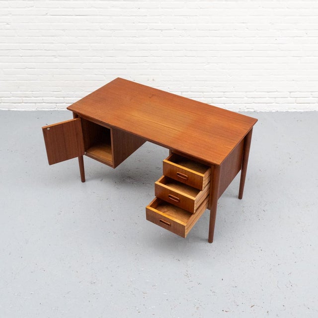 Tan Danish Teak Desk, 1960s For Sale - Image 8 of 16