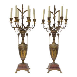 Greek revival F. Barbediene Bronze Candelabras - A Pair