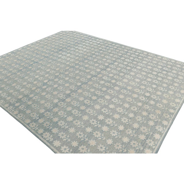 Rug & Kilim’s Modern Block Print Runner Rug in Blue with White Floral ...