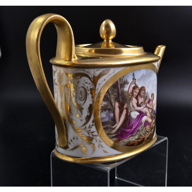 Gold Antique Paris Porcelain Teapot with Mythological Scenes by Rue Vivienne for Bringeon, 1810 For Sale - Image 8 of 18