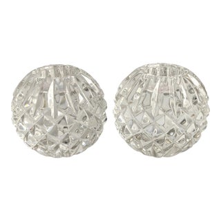 Waterford Crystal Taper Candlestick Holders Crosshatch Snowball Signed a Pair For Sale