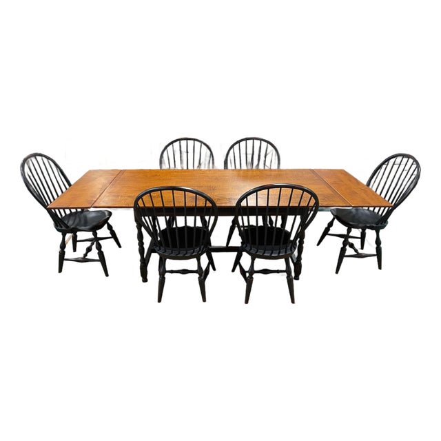 Warren Chair Works Tiger Maple Dining Table With Six Windsor Chairs For Sale