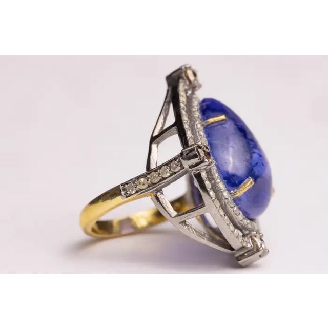 Modern 1990s Large Pear-Shaped Tanzanite Dome Cocktail Ring with Diamonds, Size 6.75 For Sale - Image 3 of 5