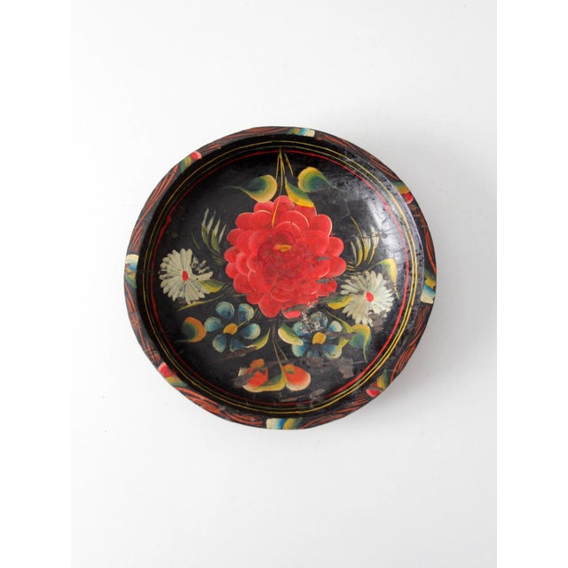 Vintage 1950s Hand-Painted Floral Wooden Bowl For Sale - Image 15 of 18