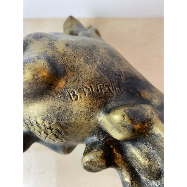 Ceramic Signed Mid-Century Modern Brutalist Ceramic Bull Sculpture by Boštjan Putrih, 1970s For Sale - Image 7 of 10
