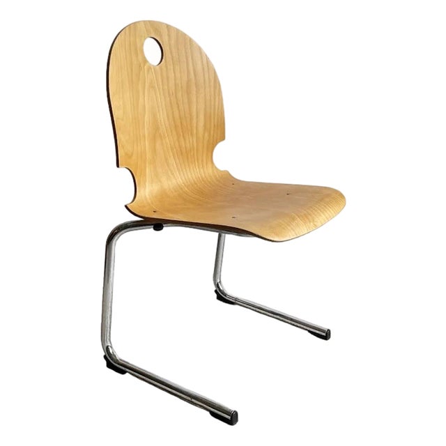 Mid-Century Modern Stacking Chair in Bentwood and Chrome, France, 1980s For Sale