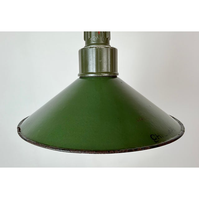 Industrial Green Enamel Military Pendant Lamp with Cast Aluminium Top, 1960s For Sale - Image 4 of 18