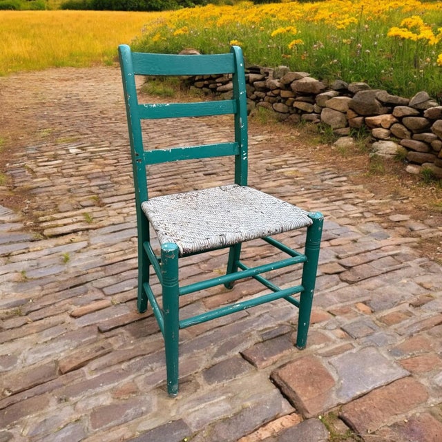 Antique Green Painted Rattan Chair Distressed Rustic Shabby Chic For Sale - Image 6 of 11