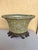 Antique Green Porcelain Crackle Glaze Bowl / Brass Footed Cache Pot / Jardiniere For Sale - Image 9 of 9
