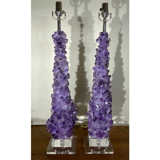 One of a Kind Pair of Original Amethyst Crystal Table Lamps by - Joseph Malekan For Sale - Image 11 of 18