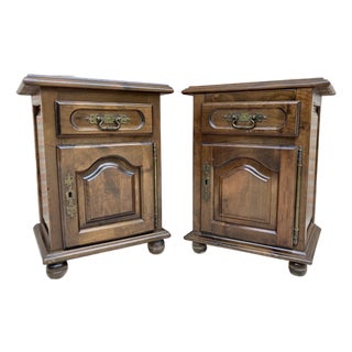Pair of Spanish Wooden Bedside Cabinets With Drawer and Door, Mid 20th Century For Sale
